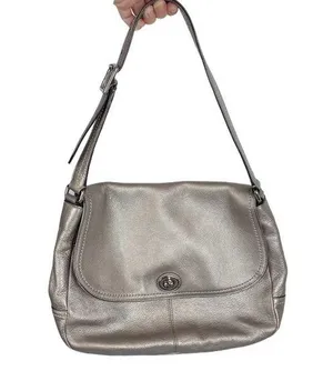 Coach Park Leather Flap Shoulder Bag Metallic Silver thumbnail 1