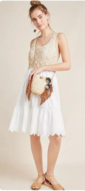 Anthropologie Womens Brittney Crochet Top Eyelet Boho Cottagecore Tiered Dress S thumbnail 1