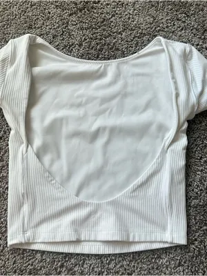 aerie White Ribbed Scoop Crop Top thumbnail 4