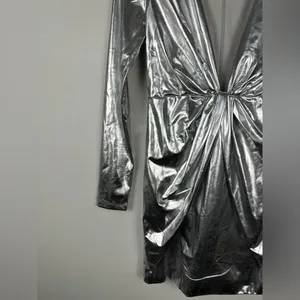 Meshki Silver‎ Hazel Low Cut Long Sleeves Mini Dress Women’s Sz S thumbnail 2