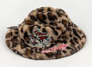 Ed Hardy NWT Leopard Bucket Hat Faux Fur Sherpa Skull Heart Embroidered Y2K OS thumbnail 1