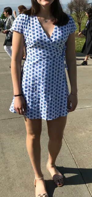 White Dress With Blue Floral Embroidery thumbnail 1