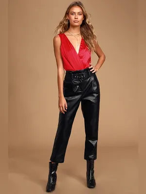 Lulus Prize Winning Red Satin Faux Wrap Bodysuit Size Small NWT thumbnail 4