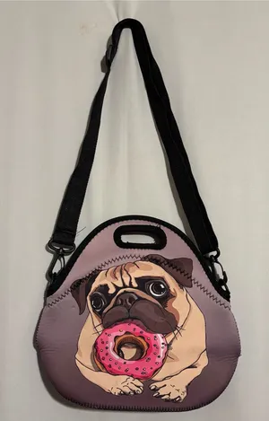 Pug Donut Neoprene Crossbody Lunch Bag - Pink/Purple thumbnail 1