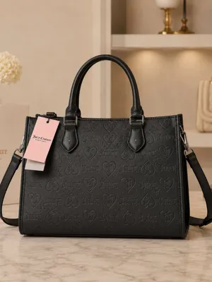 Juicy Couture Upgrade U Black Embossed Mini Tote Gothic Logo NWT thumbnail 3