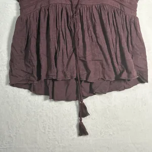 Lucky Brand Square Neck Peplum Top‎ Tassel Drawstring Burgundy XS thumbnail 7