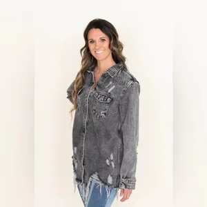 American Bazi Distress denim shacket thumbnail 2