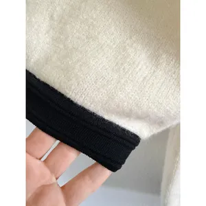 English Factory Cream Puff Sleeve Sweater Top Black Trim Gold M thumbnail 4