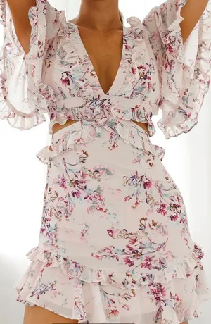 Selfie Leslie Belle Cut-Out Detail Frill Accent Dress Floral Print thumbnail 5