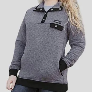 Simply Southern Quilted 4 Snap Button Pullover Grey Size Large thumbnail 1