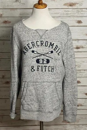 Abercrombie & Fitch distressed oversized marled grey sweatshirt Size Medium thumbnail 1