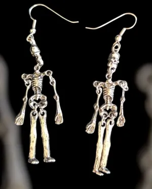 Silver Halloween Skeleton Dangle Earrings Gothic Vintage Style thumbnail 1
