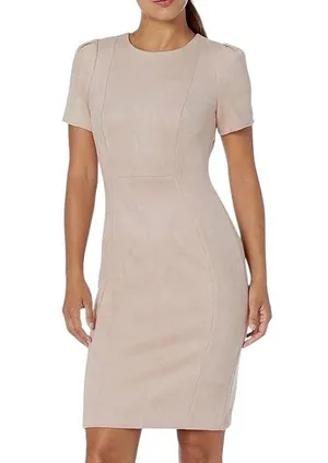 Calvin Klein Puff Short Sleeve Faux Suede Princess Seam Sheath Mini Dress size 4 thumbnail 1