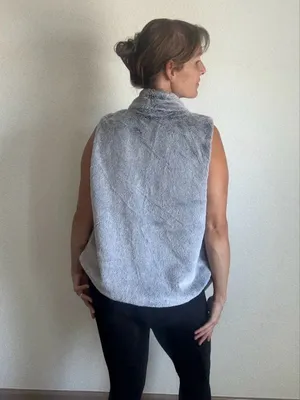 CATO Faux Fur Vest Soft Gray Open Drape With Pockets thumbnail 7