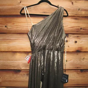 Mac Duggal 26537 Womens Draped One Shoulder Grecian Metallic Gown Dress thumbnail 14