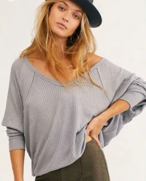 Free People We The Free Santa Clara Thermal Top Gray Oversized M thumbnail 1