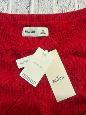 Hollister‎ Red Heart Eyelet Knit Scoop-Neck Sweater thumbnail 2