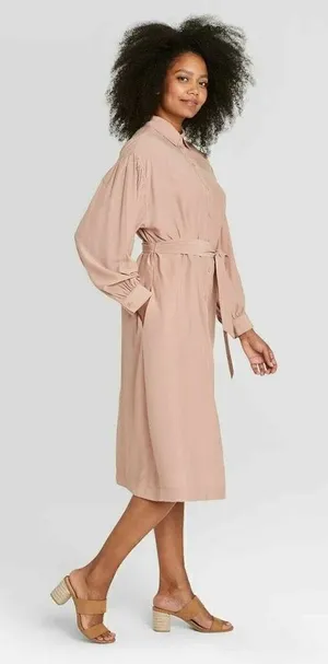 NWT Womens Prologue Copper Button Down Long Sleeve Drapey Shirt Dress - Sz M thumbnail 1