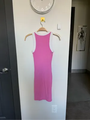 NWOT SKIMS Cotton Rib Ringer Tank Dress Pink White Contrast Bodycon XS thumbnail 7