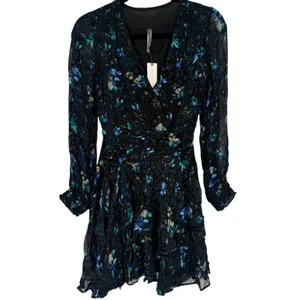 NWT Anthropologie Ruched Floral‎ Mini Dress Black Blue Size XS Fairy Feminine thumbnail 5