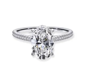Sterling Silver SIZE 5 925 Oval Emerald Cut CZ Wedding Engagement Ring thumbnail 1
