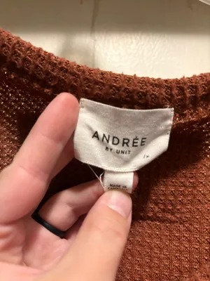 Andree by Unit rust waffle knit long sleeved top, 1X thumbnail 4