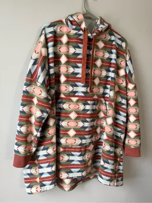 Eddie Bauer Oversize Fleece Sweatshirt Aztec Pattern Multi Color Orange Blue S M thumbnail 2
