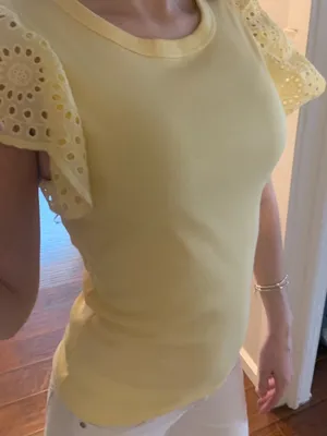 GAP Pale Yellow Eyelet Flutter Sleeve Tee thumbnail 8