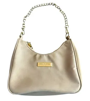 White Fox‎ Boutique Chain Strap Nylon Shoulder Bag Tan Gold Trendy Going Out thumbnail 1