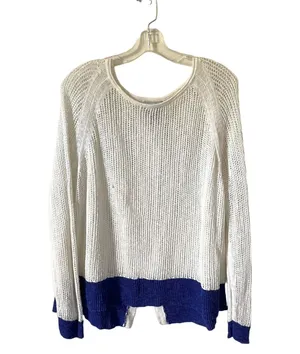 Soft Surroundings Linen Blend Lightweight Sweater White Purple Size XL thumbnail 1