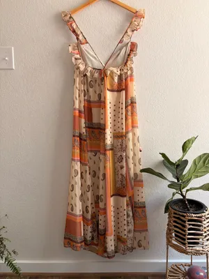 ZARA Boho Paisley Print Trapeze Swing Maxi Dress Size L thumbnail 5