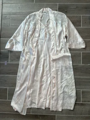 Vintage Dentelle Light Pink Robe & Slip Set Size L thumbnail 7