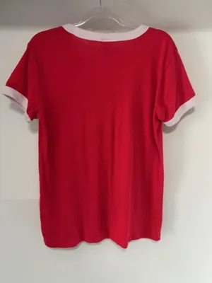 Victoria’s Secret PINK Red White Contrast Trim Sequin Graphic Tee L Ringer Bling thumbnail 4