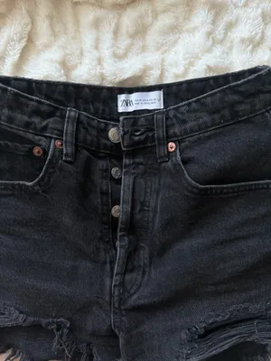 ZARA Black Denim Shorts High-Waisted thumbnail 3