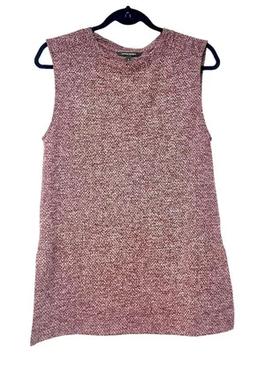 Banana Republic Long Maroon & White Sleeveless Top w/Side Bottom Slits Sz S thumbnail 1