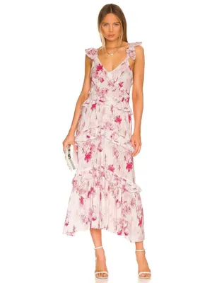 MISA Los Angeles x REVOLVE Morrison Floral Ruffle Midi Dress Women’s Small EUC thumbnail 2