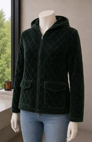 Jones New York Sport Quilted Velour Hooded Jacket Size S thumbnail 1
