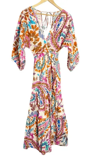 Zara Blogger Favorite Colorful Paisley Tiered Knotted Cotton Resort Midi Dress thumbnail 1