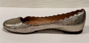 Chloé Lauren Ballet Flats‎ Womens 38.5 Gold Scalloped Metallic Leather thumbnail 1