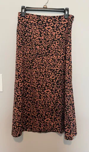Leopard Print Midi Skirt Pink Black High Waisted A-Line Animal Print Skirt thumbnail 1