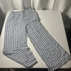 C EST 1946 Striped Wide‎ Leg Linen Blend Pants Medium Beachy Coastal Hippie Boho thumbnail 1