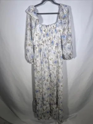 Eywol Long Sleeve White Floral Maxi Dress Large New With Tags thumbnail 5