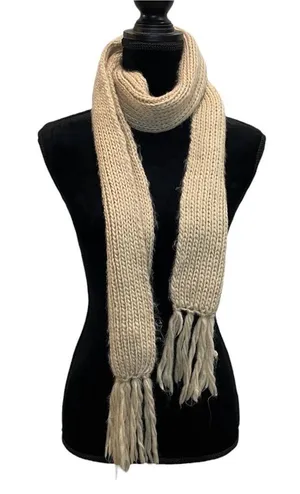 Cream Knit Fringe Scarf thumbnail 1