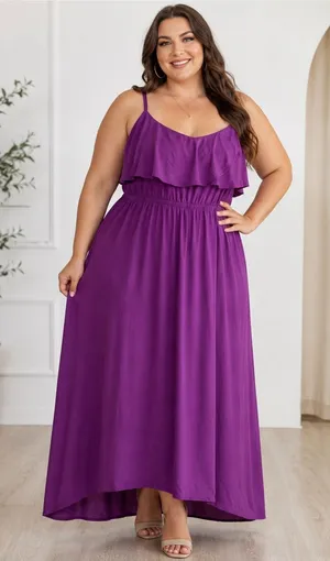 Pure Energy Purple Spaghetti Strap Ruffle Maxi Dress thumbnail 1