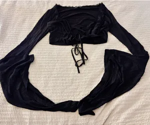 Dolls Kill Widow tragic prayer bell sleeve wrap top thumbnail 1