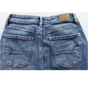 American Eagle Womens Wide Leg Jeans Blue Medium Wash Front Seam Raw Hem Size 26 thumbnail 3