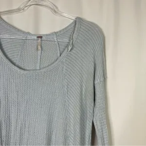 Free People Waffle Knit Thermal Long Sleeve Light Blue Rayon Blend Womens Small thumbnail 2