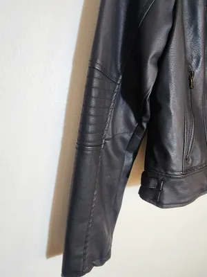 Celebrity Pink Black Faux Leather Moto Jacket Size Medium thumbnail 5