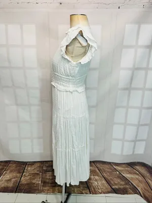 Express White Gauze Plunge V-Neck Smocked Flutter Sleeve Midi Dress Size Small thumbnail 6
