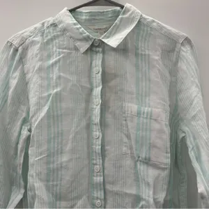 Garnet Hill Linen Light Blue & White Striped Long Sleeve Button Down Top‎ 8 NEW thumbnail 2